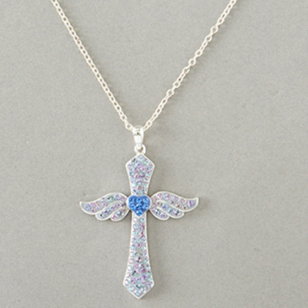 Silver Plated Purple Cross Pendant Necklace
